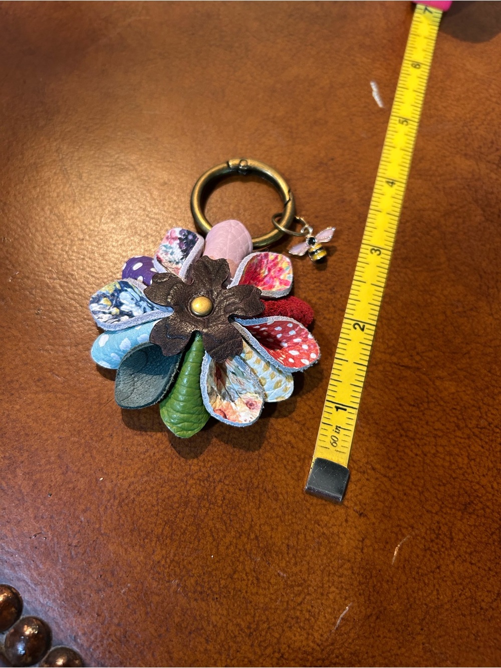 Leather Floral Key Ring/ Bag Charm